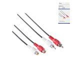 DINIC audio/video cable 2x RCA plug to socket, black, DINIC box with Euro hole, length 2.50m